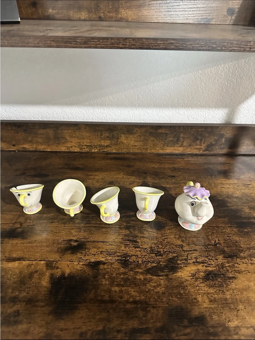 Ceramic Teacup Egg Cup Set with Mrs. Potts-inspired Cream and Pastel Accents